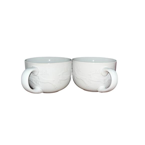 Christmas/Winter 19 fl oz Cocoa Mug Set with Embossed Reindeer - Picture 1 of 3